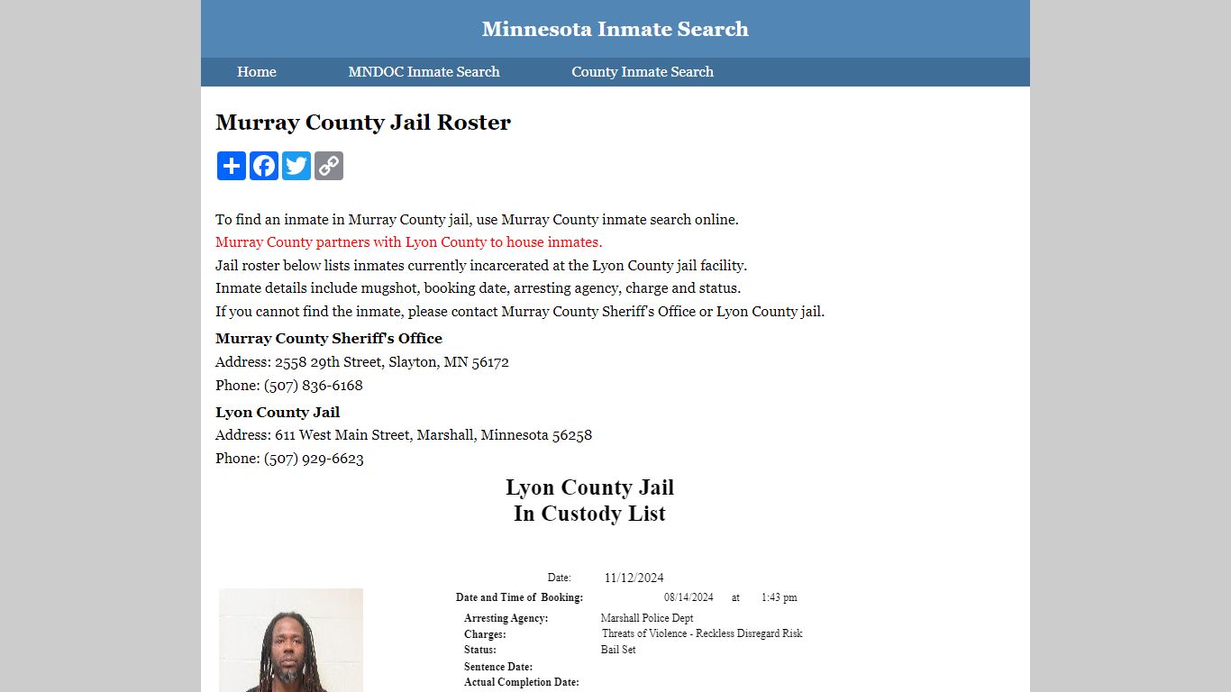 Murray County Jail Roster - inmatesearchminnesota.org